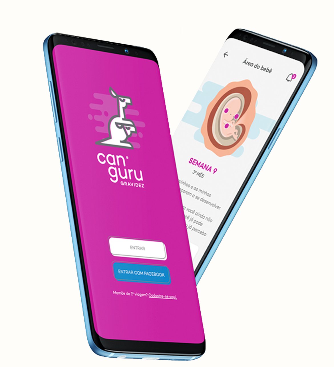 Canguru pregnancy app on two phones
