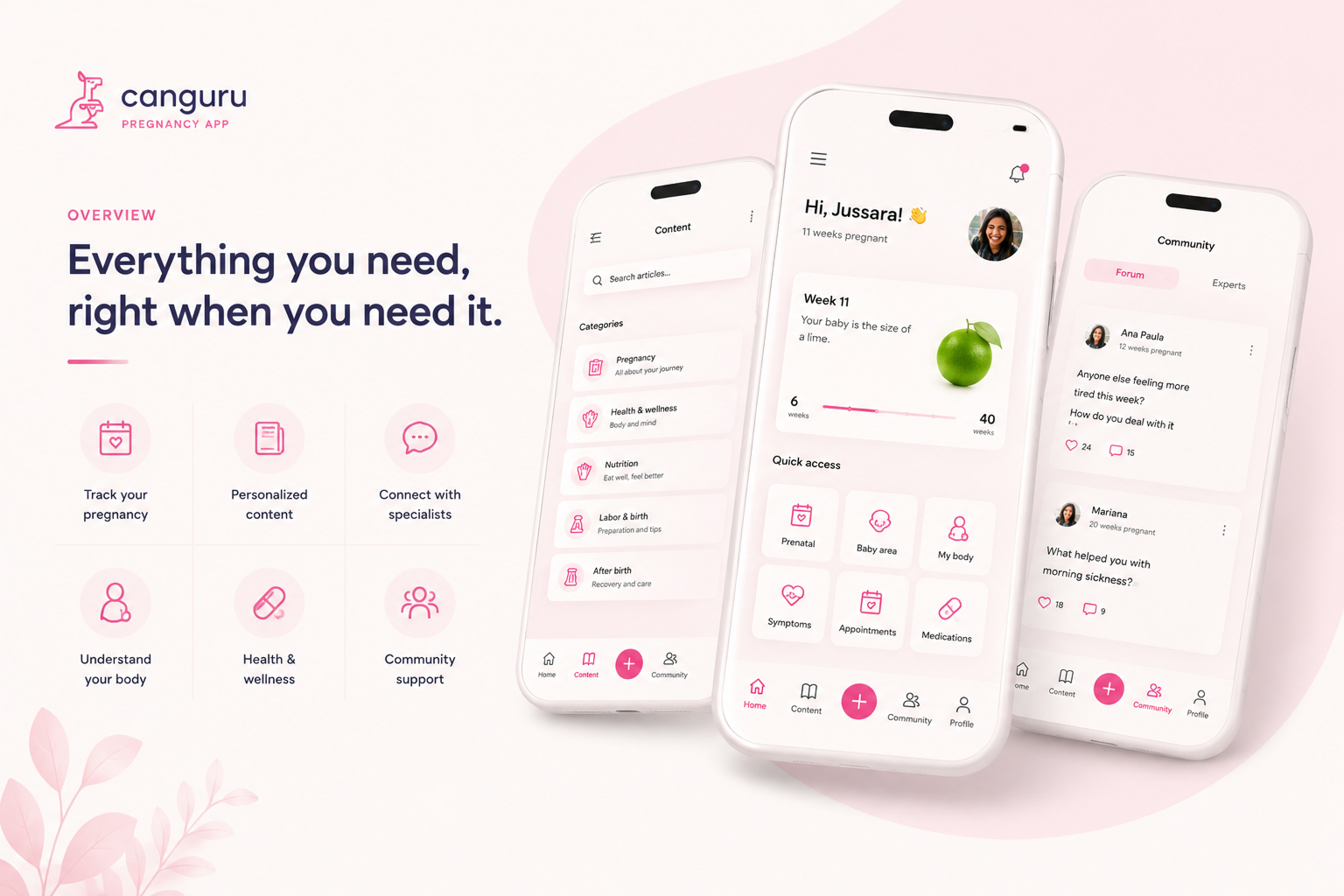 Overview of the Canguru pregnancy app