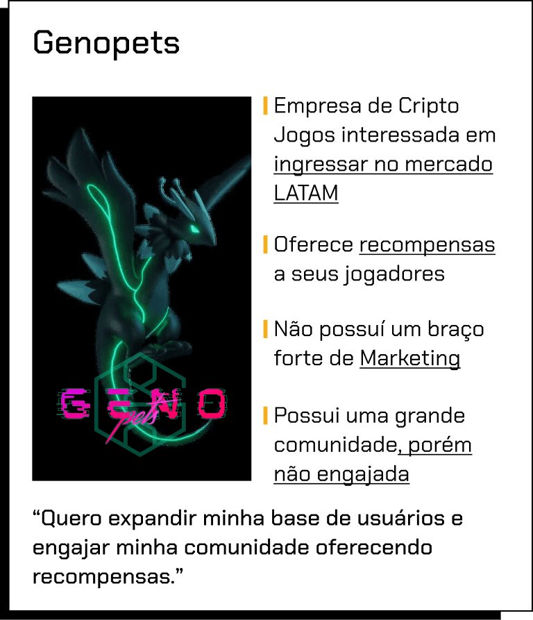 Persona Genopets: crypto game company that wants to enter Latin America, rewards its players, lacks marketing and has a large but disengaged community