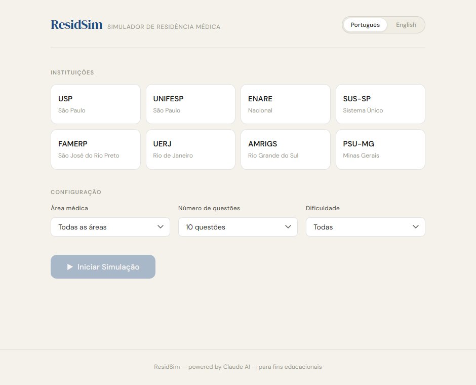Early prototype called ResidSim: institution cards, area, number of questions and difficulty