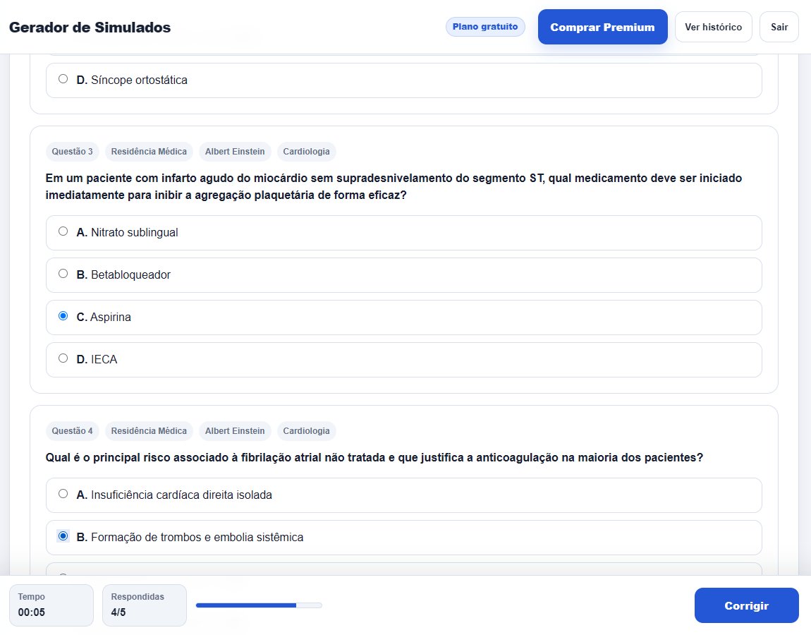 AI-generated cardiology question with four options and a fixed bottom bar with time, answered count and the grade button