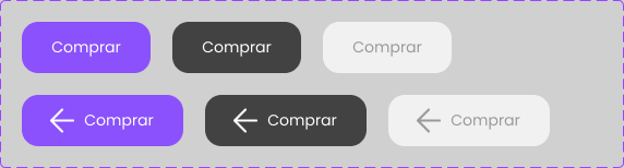 Button component set: primary, hover and secondary, each with and without a back-arrow icon