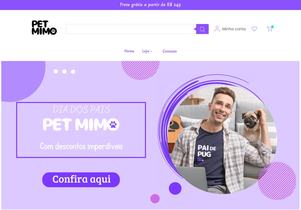 Pet Mimo home page in Figma: header with search, and a Dia dos Pais banner with a man and his pug