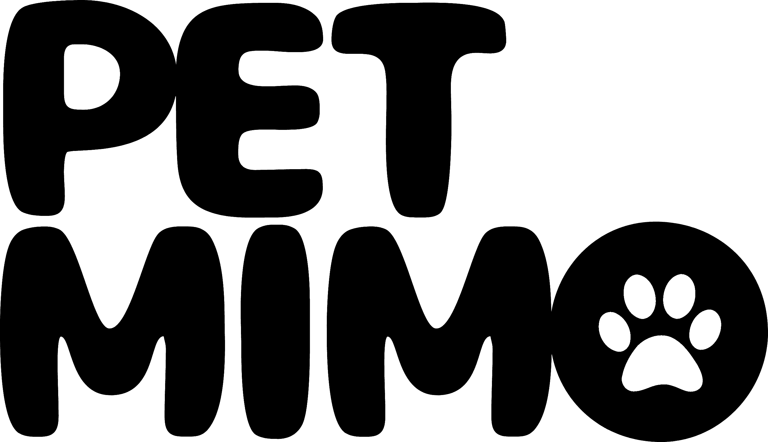 Pet Mimo stacked logo in black with a paw print inside the O