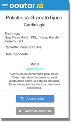 Appointment status screen — confirm, reschedule, cancel