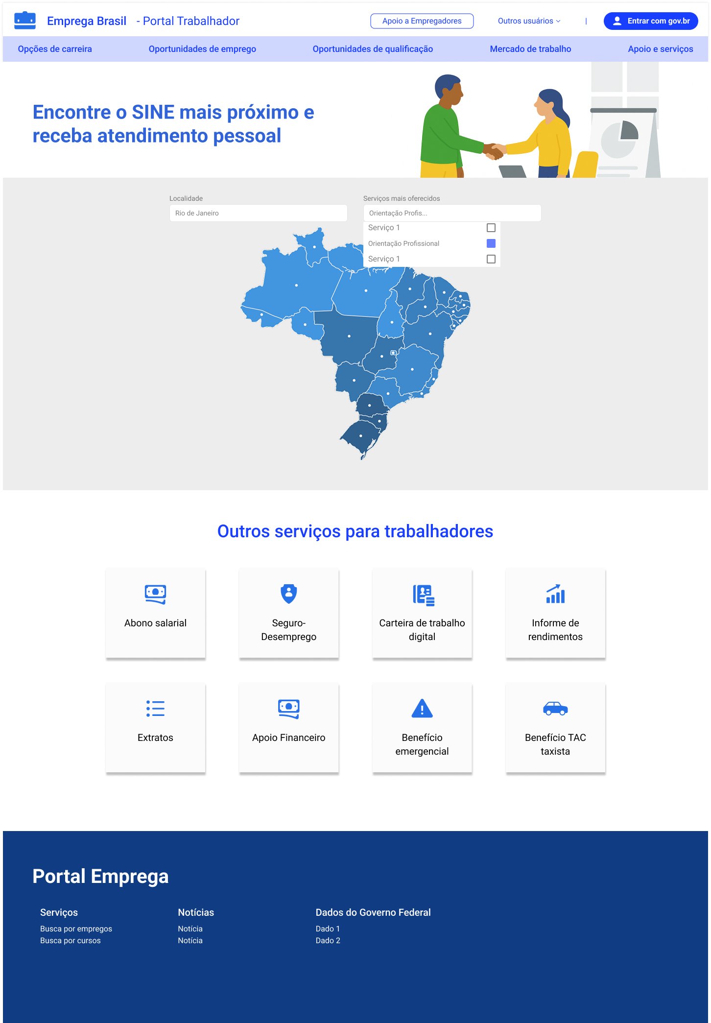 SINE office locator and public services screen
